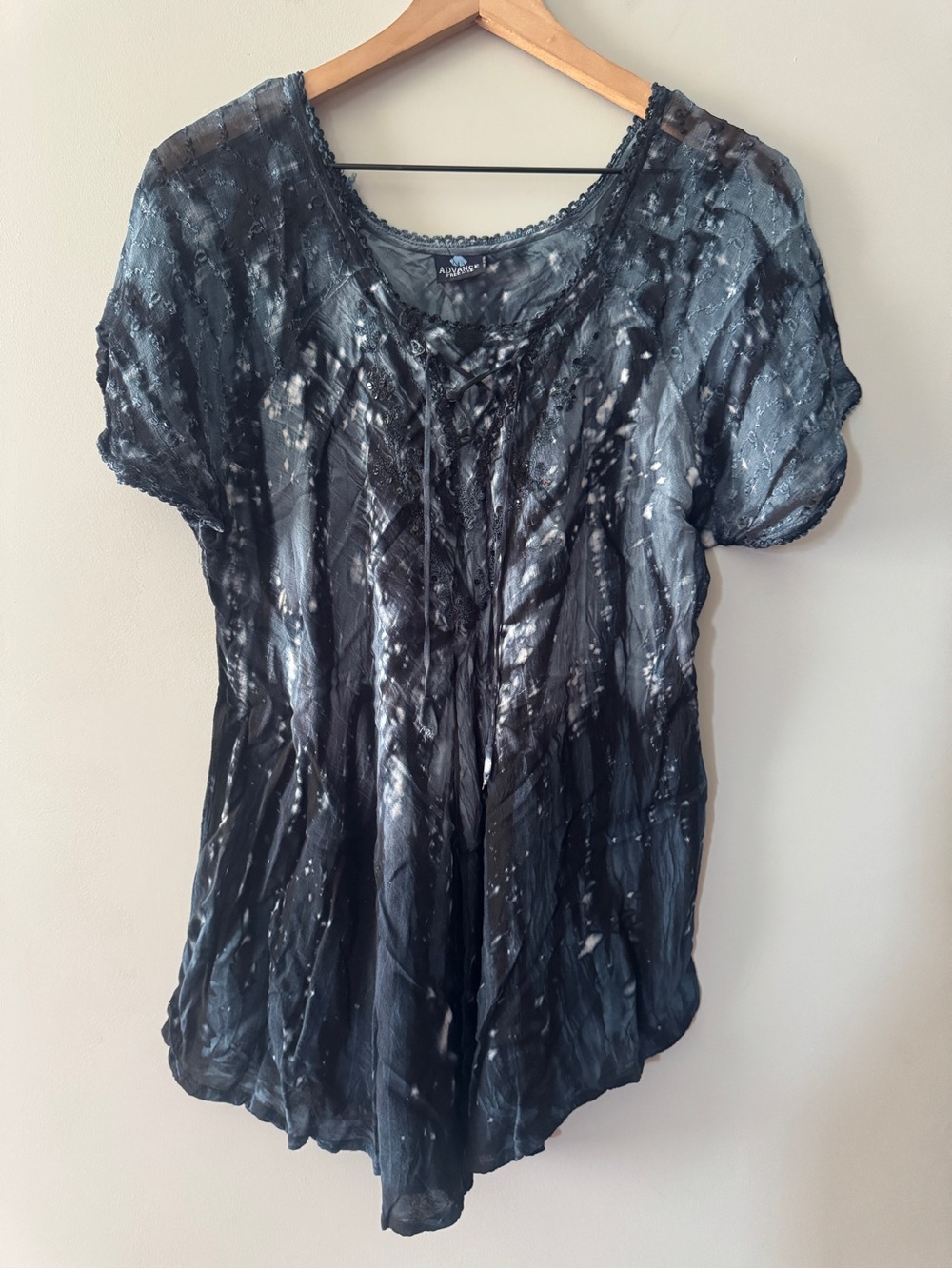 Advance Apparels Blue Lace-Up Tie-Dye Short Sleeve Top | Free Size